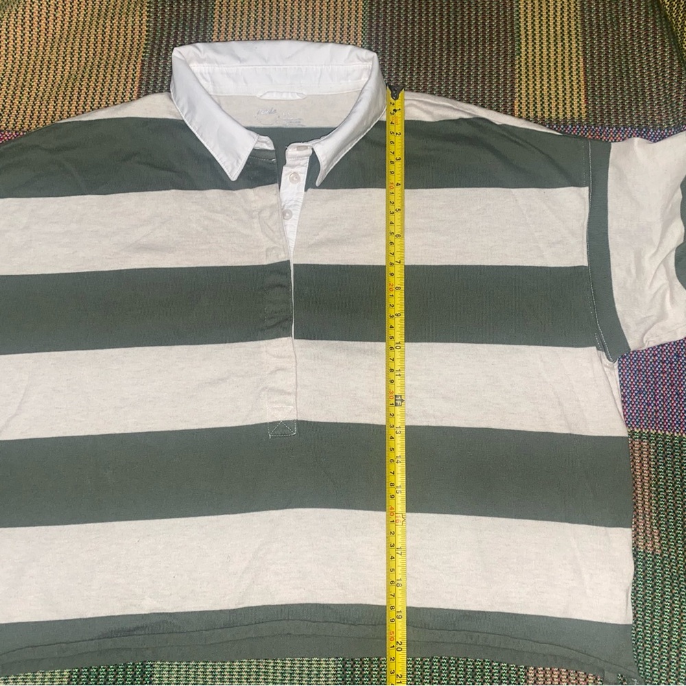 AERIE Striped Olive Green and White Collared Long Sleeve Cropped Rugby Polo - Picture 8 of 8
